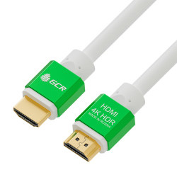 Greenconnect Кабель 2.0m HDMI версия 2.0, HDR 4:2:2, Ultra HD, 4K 60 fps 60Hz/5K*30Hz, 3D, AUDIO, 18.0 Гбит/с, 28/28 AWG, OD7.3mm, тройной экран, белый, AL корпус зеленый, GCR-51294