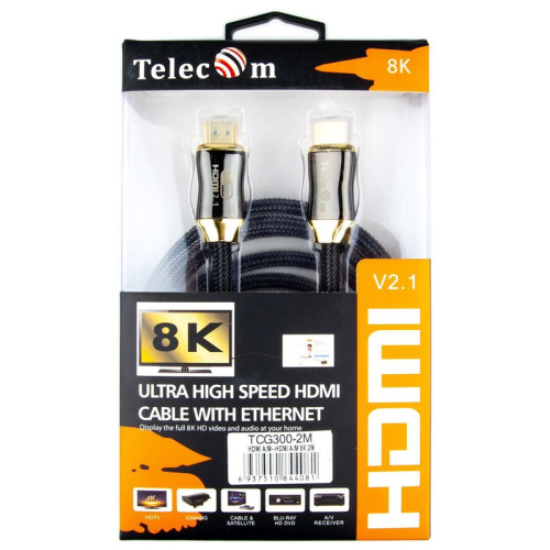 Кабель/ Кабель HDMI 19M/M,ver. 2.1, 8K@60 Hz 2m метал разъемы, нейлоновая оплетка Telecom <TCG300-2M>