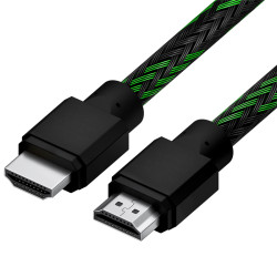 Кабель 1.5m HDMI 2.0, BICOLOR черно-зеленый нейлон, Ultra HD, 4K 60 fps 60Hz/5K*30Hz, 3D, AUDIO, 18.0 Гбит/с, 28AWG