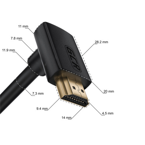 GCR Кабель 2.0m HDMI 2.0, M правый угол/M верхний угол, черный нейлон, HDR 4:2:2, Ultra HD, 4K 60 fps 60Hz/5K*30Hz, 3D, AUDIO, 18.0 Гбит/с, 28/28 AWG, GCR-53289