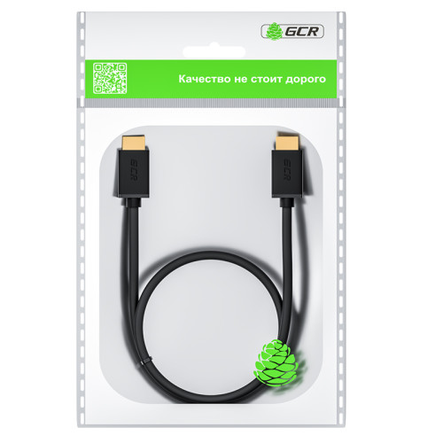 GCR Кабель 1.0m HDMI версия 2.0, HDR 4:2:2, Ultra HD, 4K 60 fps 60Hz/5K*30Hz, 3D, AUDIO, 18.0 Гбит/с, 28/28 AWG, OD7.3mm, тройной экран, черный, GCR-HM411-1.0m