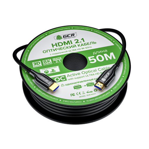 GCR Кабель 50m оптический HDMI 2.1 8K 60Hz, для подключения SmartTV, AppleTV, XBOX Series X, PS5, GCR-52441