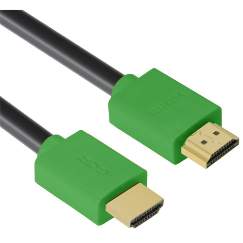 Greenconnect Кабель 0.5m HDMI версия 2.0, HDR 4:2:2, Ultra HD, 4K 60 fps 60Hz/5K*30Hz, 3D, AUDIO, 18.0 Гбит/с, 28/28 AWG, OD7.3mm, тройной экран, черный, зеленые коннекторы, GCR-HM421-0.5m