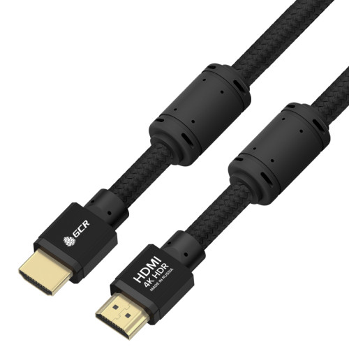 GCR Кабель PROF 15.0m HDMI 2.0, черный ECO Soft капрон, AL корпус черный, фер. кольца, HDR 4:4:4, Ultra HD, 4K 60Hz/5K*30Hz, 3D, 18.0 Гбит/с, 28AWG, GCR-54993