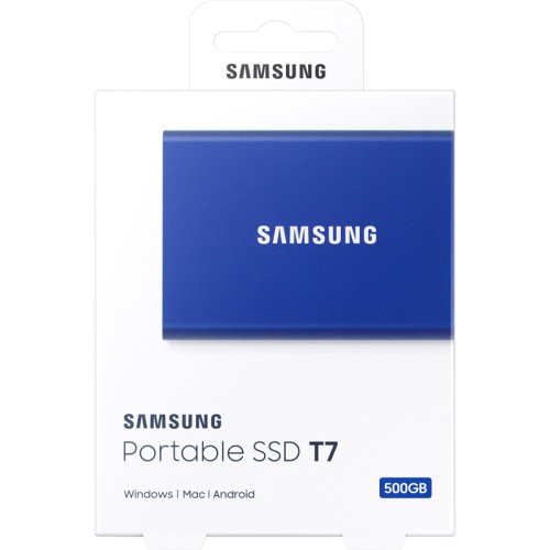 Внешние HDD и SSD/ Samsung External SSD T7, 500GB, Type-C, USB 3.2 Gen2, R/W 1050/1000MB/s, 85x57x8mm, Indigo Blue (12 мес.)