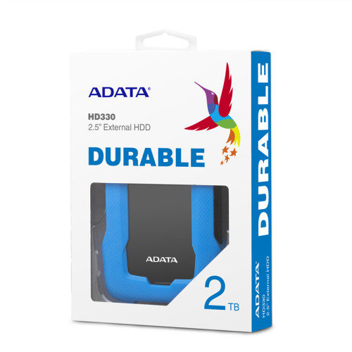 Внешний жесткий диск/ Portable HDD 2TB ADATA HD330 (Blue), Silicone, USB 3.2 Gen1, 133x89x16mm, 190g /3 года/