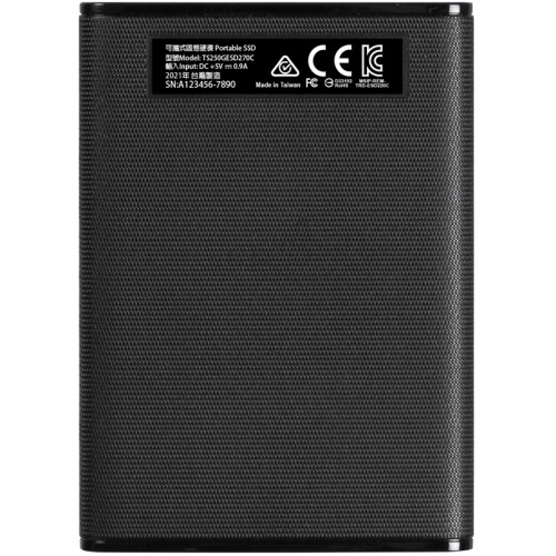 Твердотельный накопитель/ Transcend External SSD ESD270C, 250GB, Type-C, USB 3.1 Gen2, R/W 520/460MB/s, 77x56x10mm, Black (3 года)