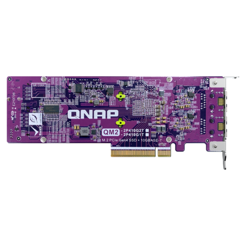 Карта расширения/ QNAP QM2-2P410G2T 2x M.2 22110/2280 NVMe SSD expansion card. PCIe Gen4 x 8 interface, 2 x 10 GbE BASE-T ports.