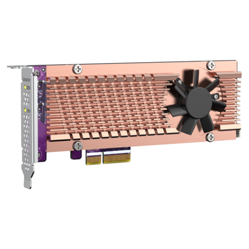 Плата расширения/ QNAP QM2-2P-244A 2 x M.2 22110 or 2280 PCIe (Gen2 x 4) NVMe SSD slots  expansion card, Low-profile bracket pre-loaded, Low-profile flat and Full-height are bundled (shorter version to support TVS-x82/TS-x77 PCIe slot 2 & slot 3)