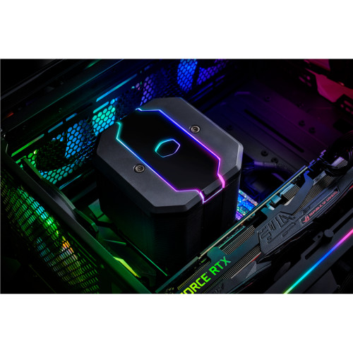 Кулер для процессора/ Cooler Master MasterAir MA620M (200W, 4-pin, 165mm, tower, Al/Cu, ARGB, fans: 1x120mm/57.3CFM/30dBA/2000rpm, 1200/115X/2066/2011-V3/2011/AM4/AM3/AM3+/AM2/AM2+/FM2/FM2+/FM1, ARGB Controller, 1700 not support)