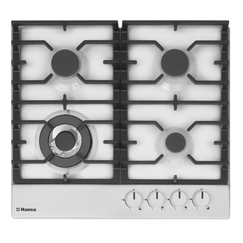 Встраиваемая варочная панель/ Варочная поверхность газовая 60 см BHGS611839, 4 конфорки (1х1 кВт; 2х1,8 кВт; WOK 1х3,5 кВт), материал поверхности эмалированная сталь, чугунные решетки, автоподжиг, газ-контроль, белый цвет