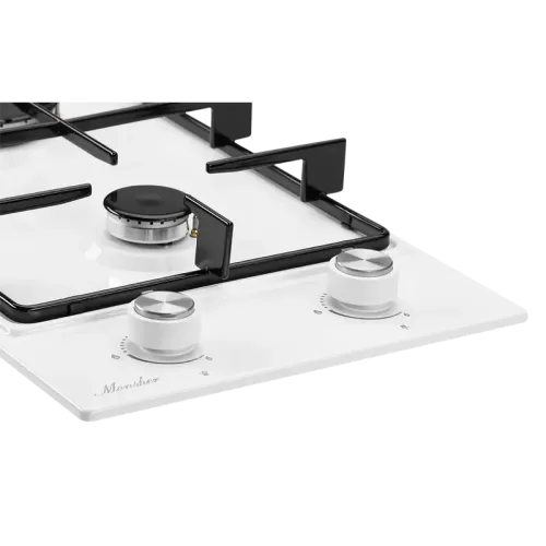 Встраиваемые газовые панели домино MONSHER/ Газовая варочная поверхность, ширина 30 см, 2 газовые конфорки, автоподжиг, газ-контроль, стальные решетки, цвет белый / эмаль ПРОМО