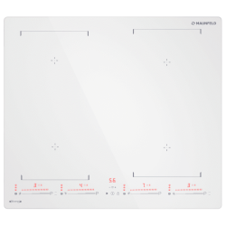 Встраиваемые индукционные панели MAUNFELD/ Индукционная, 59 см, 4 конфорки, Flex Zone, слайдерное управление, бустер, таймер, автоматическое выключение, белый цвет, инверторные катушки