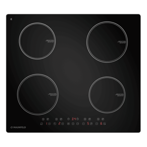Встраиваемые индукционные панели MAUNFELD/ Индукционная варочная панель MAUNFELD CVI594BK, 60 см, 4 конфорки, сенсорное управление, мощность конфорок 1500, 1500, 1200, 1200 Вт, таймер, автоматическое выключение, бустер, блокировка панели, пауза, цвет черн