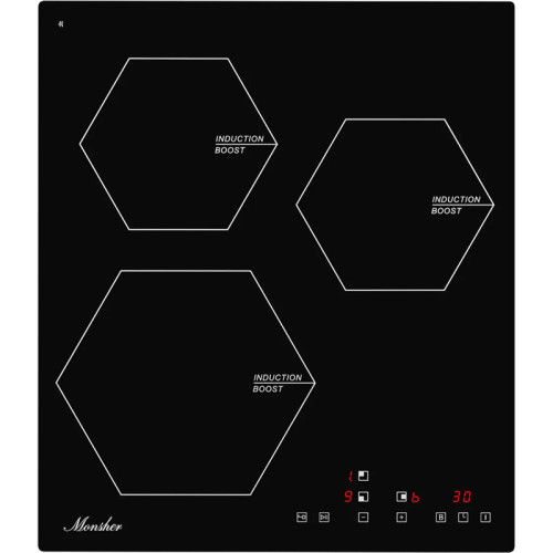 Встраиваемая варочная панель Monsher/ индукция, 45 см, 3 конфорки, черный цвет