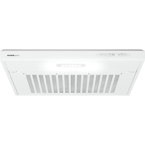 Вытяжка HOMSair HORIZONTAL 50 White/ подвесная, ползунковое управление, 3 скорости, до 12 м2, 45 дБ, светодиодное LED-освещение, угольный фильтр CF152 (H) 1 шт, 420 м3/ч, ШхДхВ: 500х465х80 мм,белый цвет