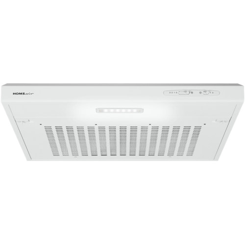 Вытяжка HOMSair HORIZONTAL 60 White/ подвесная, ползунковое управление, 3 скорости, 420 м3/ч, до 12 м2, 45 дБ, светодиодное LED-освещение, угольный фильтр CF152 (H) 1 шт, ШхДхВ: 600х465х80 мм, белый