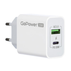 Сетевое З/У GoPower GPQC08 1USB+1Type-C 20W QC3.0 белый