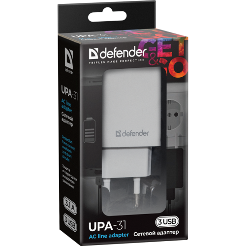 Defender Сетевой адаптер UPA-31 белый, 3xUSB, 5V/3.1А