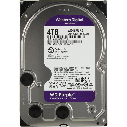 Жесткий диск/ HDD WD SATA3 4TB Purple 5400 RPM 256Mb  1 year warranty